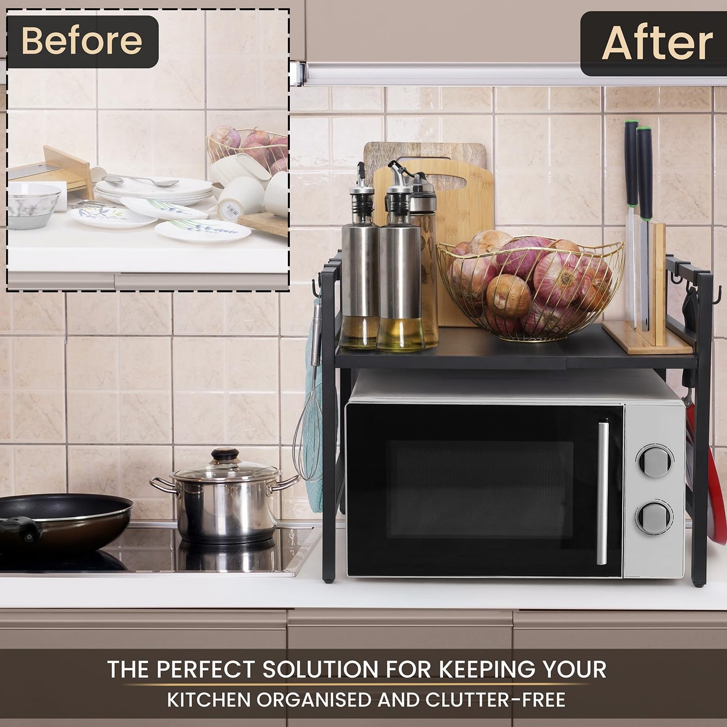 About Space Kitchen Storage Rack-Expandable & Height Adjustable Microwave Stand - Itsmygadgets