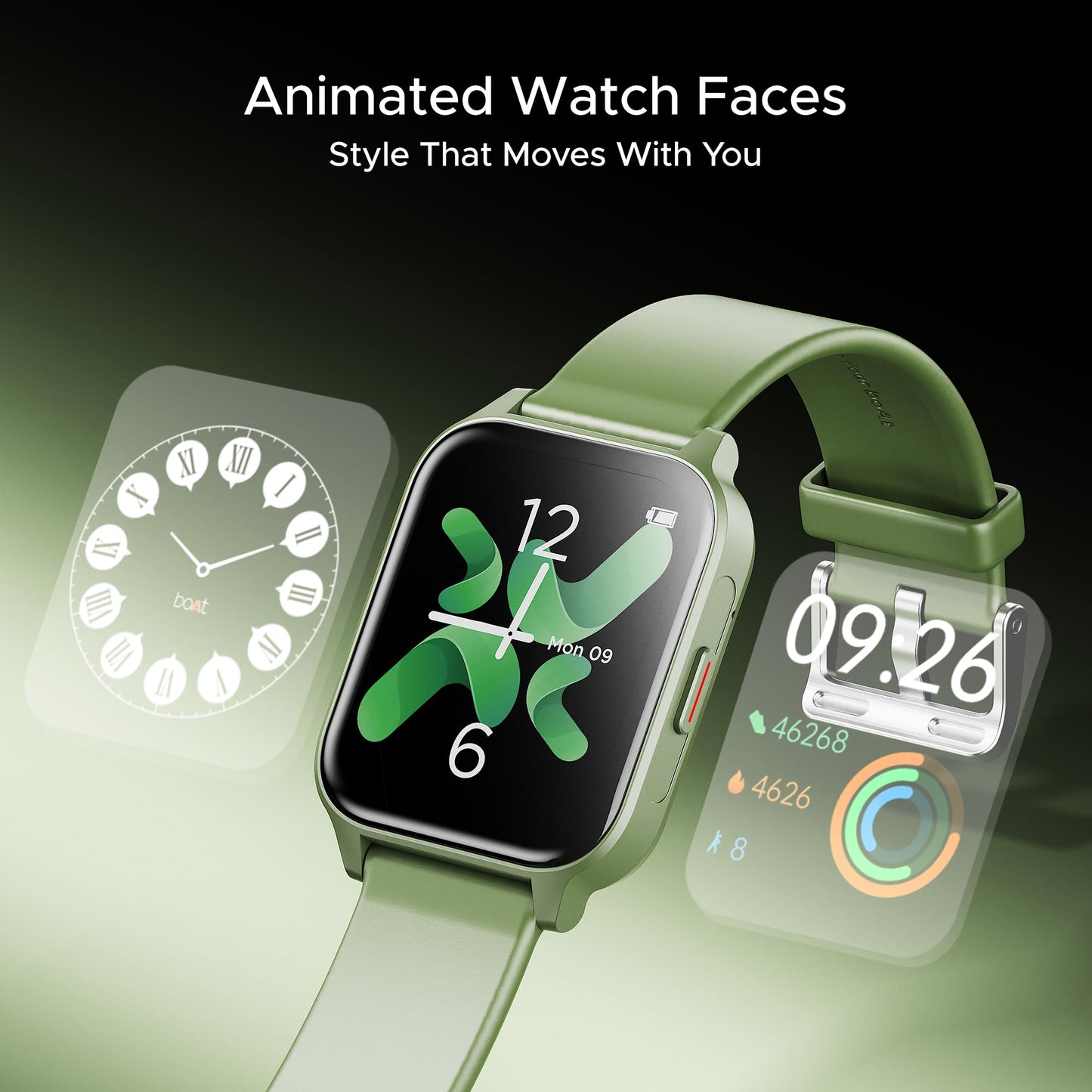 boAt Wave Call 2 Plus Smart Watch w/Bilingual Support (Hindi/English), 1.96”(4.97 cm) HD Display, BT Calling, 100+Sports Modes, Animated Watch Faces, Voice Assistant(Olive Green) - Itsmygadgets