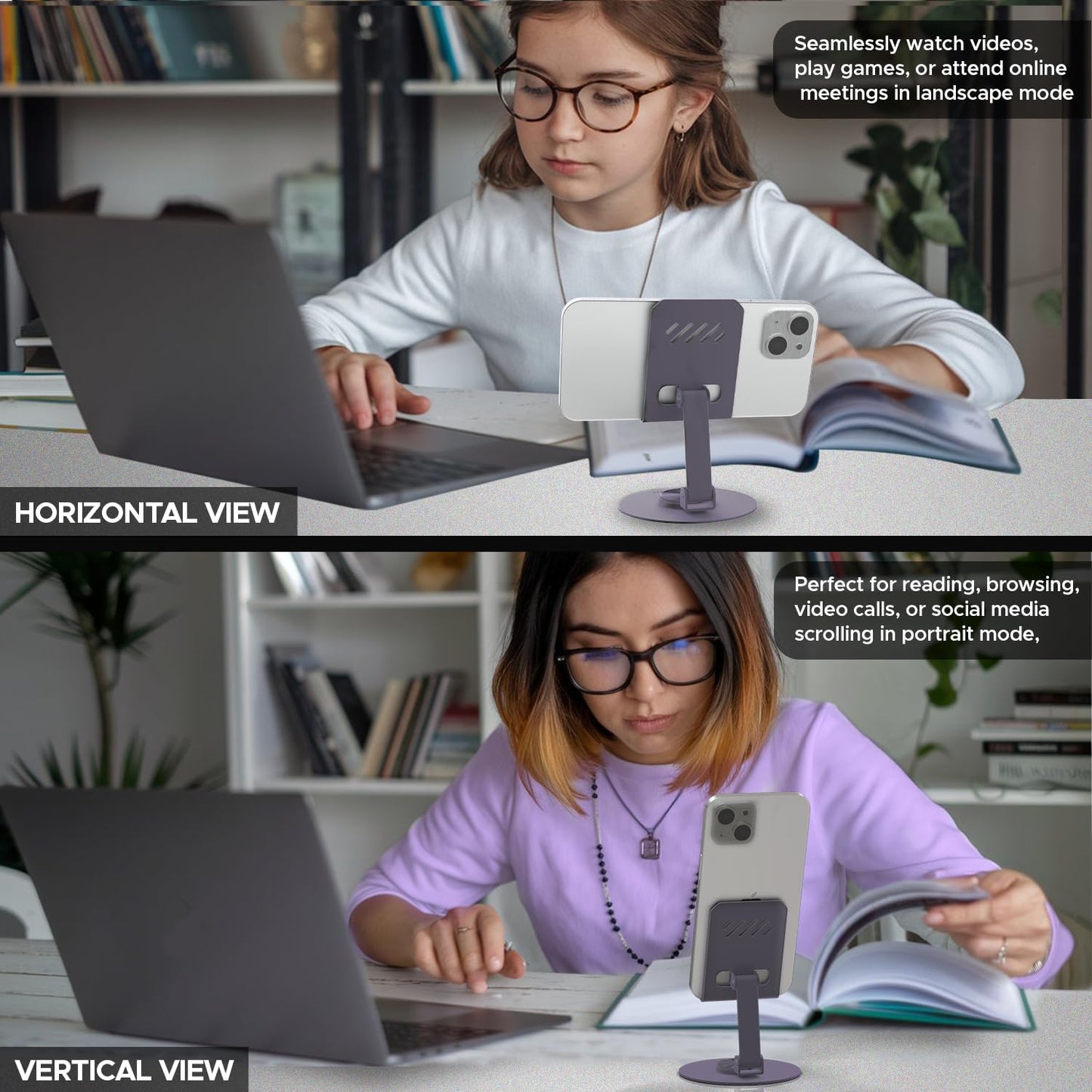 Amkette Ergo 360° Alloy Mobile Stand for Desk, Foldable Design with Stable Rotational Metallic Round Base - Itsmygadgets