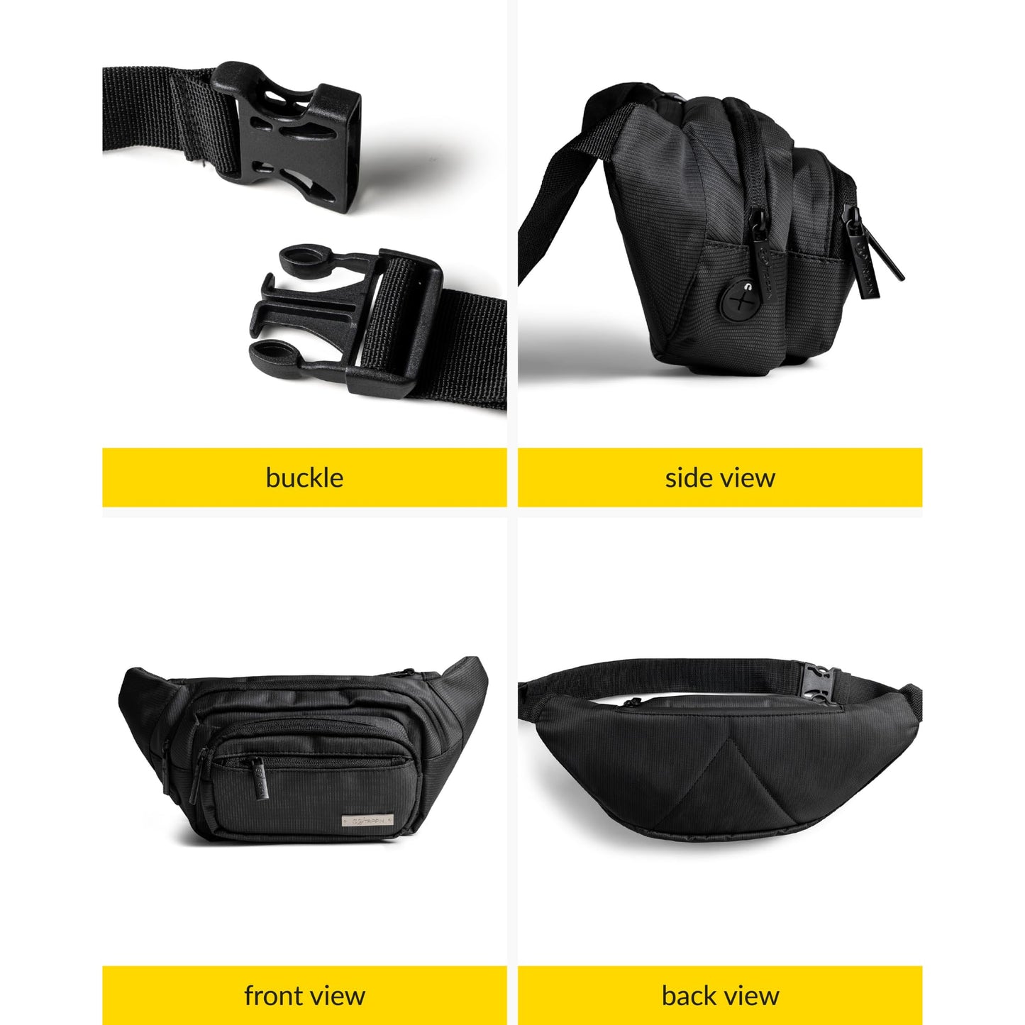 GoTrippin by Destinio Waist Bags for Men Women- Premium Stitching, Branded Zippers, Waterproof Pocket, RFID Safe- Large Fanny Pack for Hiking Travel, Money Belt (Polyester, Black) - Itsmygadgets
