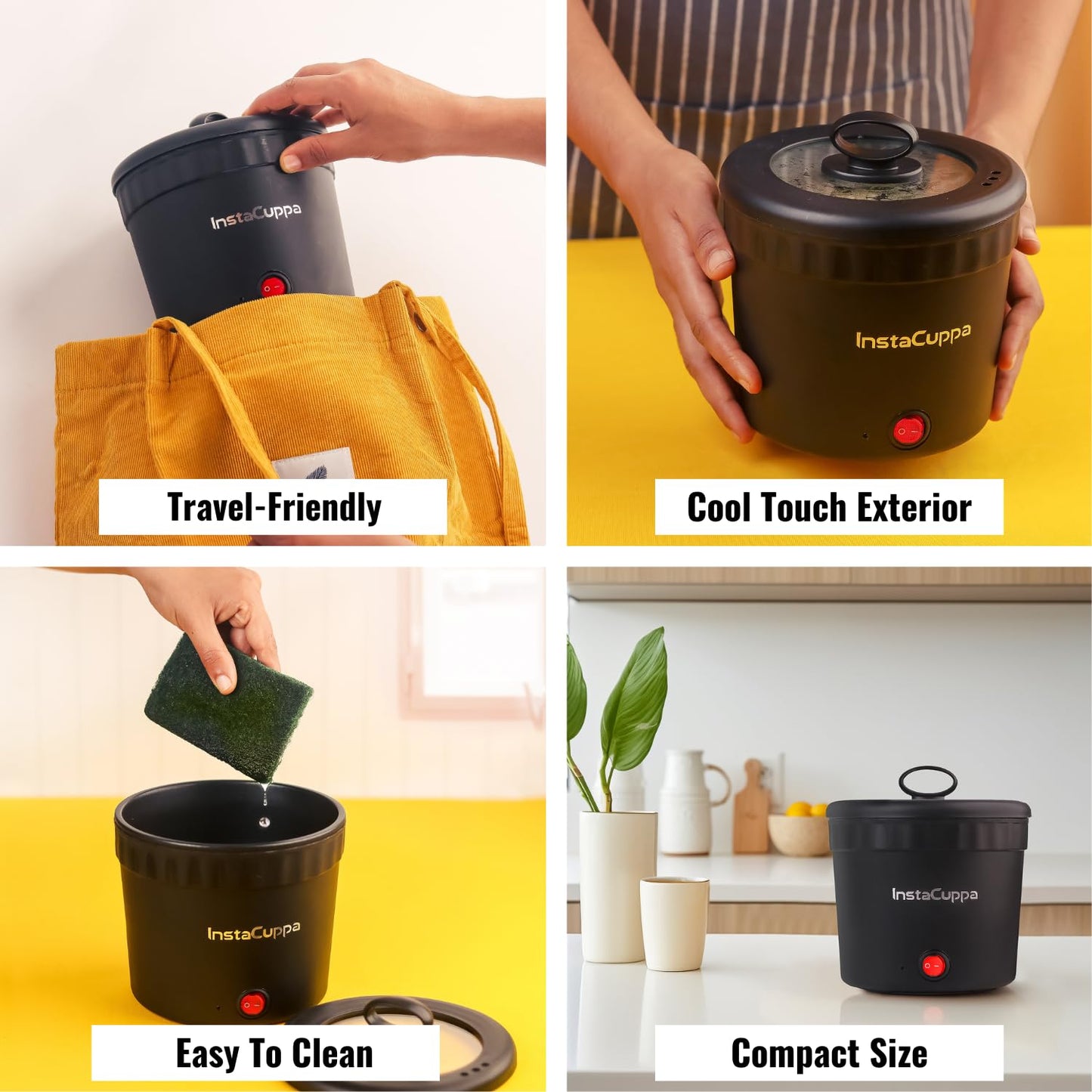 InstaCuppa Portable Multi Cook Electric Kettle with Non-Stick Inner Pot, Dry Boil Protection for Safety - Itsmygadgets