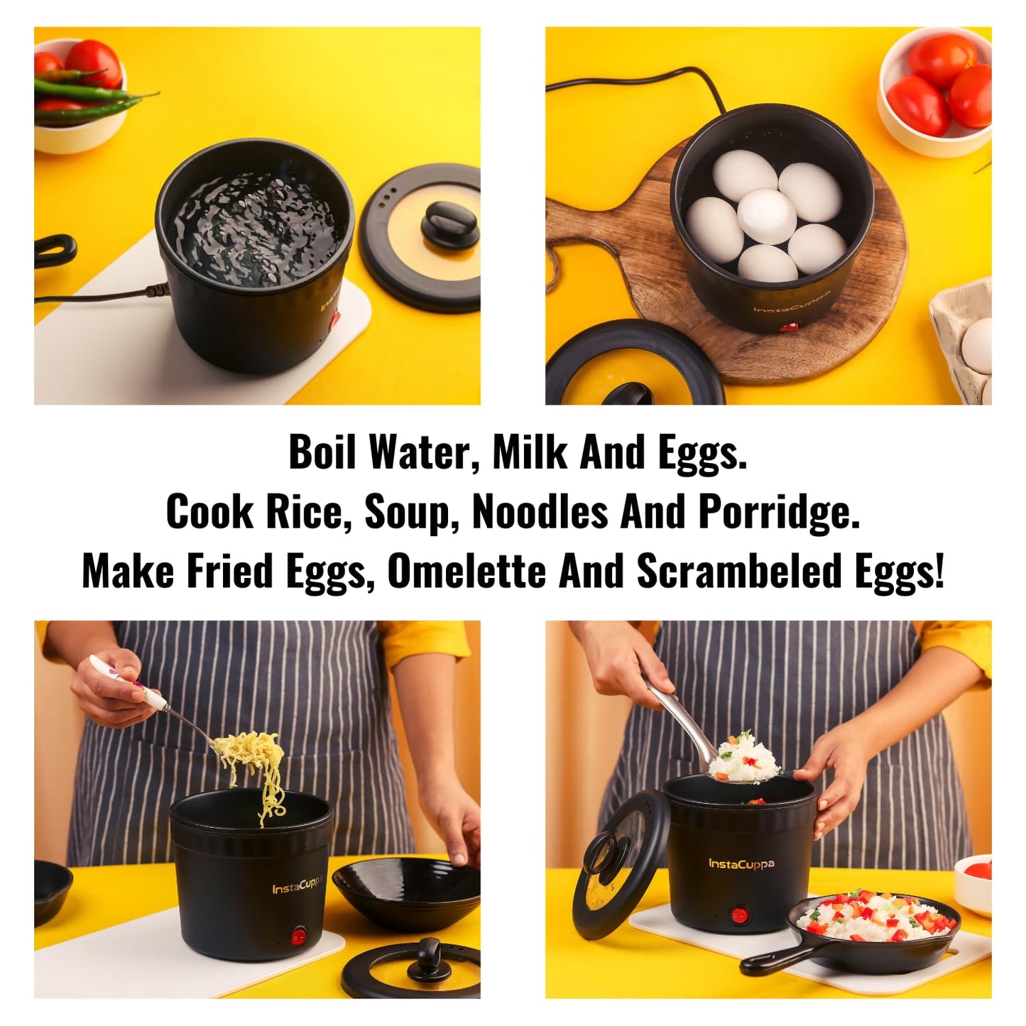 InstaCuppa Portable Multi Cook Electric Kettle with Non-Stick Inner Pot, Dry Boil Protection for Safety - Itsmygadgets