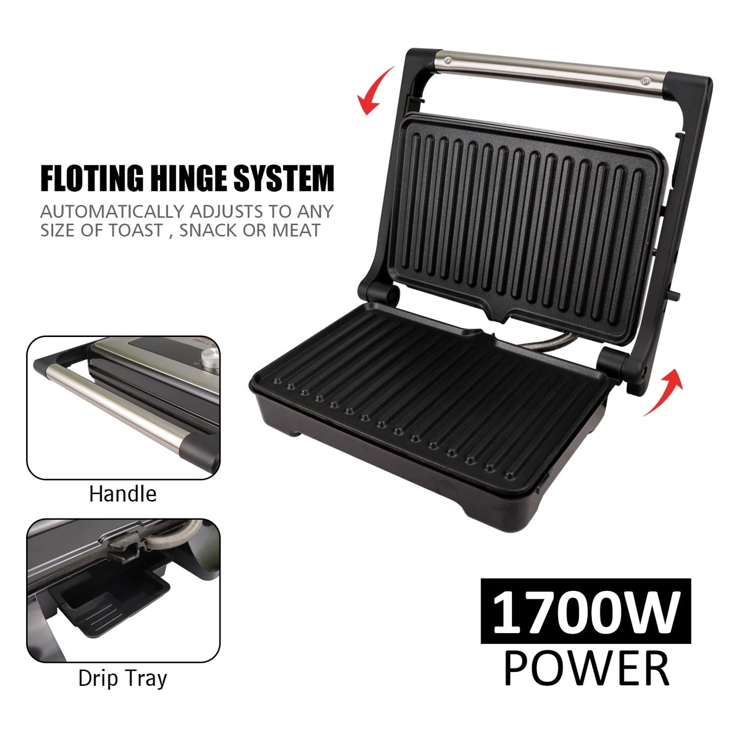 iBELL SM1700G Sandwich Maker with Floating Hinges, 1700Watt, 180 Degree Openable Plates - Itsmygadgets
