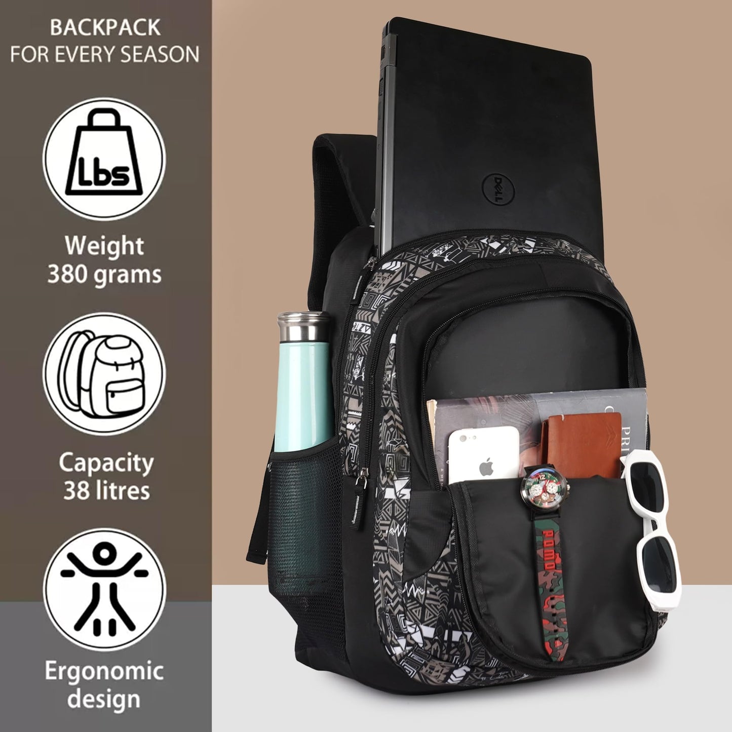 Half Moon Wild Class 5-12 School Bag for Boys Girls | Laptop Bagpack Backpack for Men Women | 3 Zips Stylish And Trendy College Bags for Students (Black and Grey) - Itsmygadgets