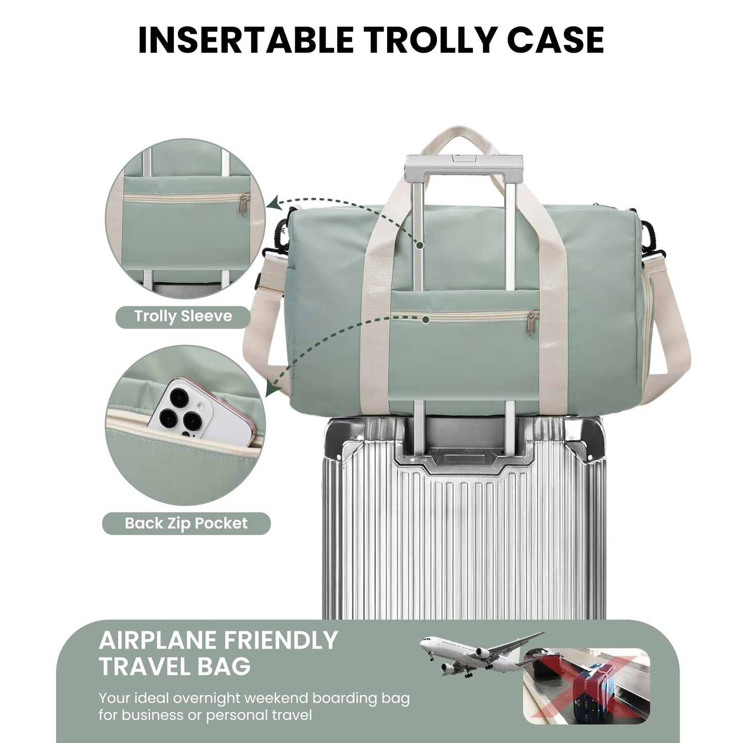 Storite Nylon 44 cms Imported Travel Duffle Bag Multi- Pocket Sports Shoulder Bag for Women with Wet Pocket & Shoe Compartment Weekender Overnight Travel Luggage Bag (Pista Green -44cmX31cmX17cm) - Itsmygadgets