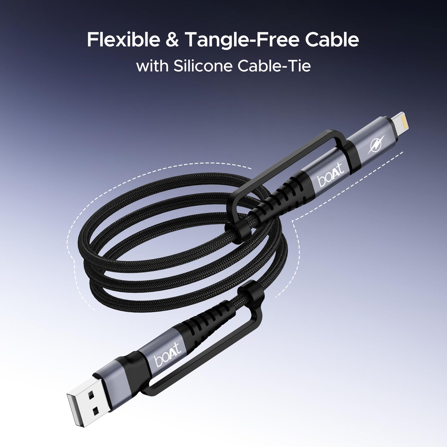 boAt FlexiCharge 400 Charging Cable w/ 4-in-1 Connectivity- USB-A, Type-C, & Lightning Ports - Itsmygadgets