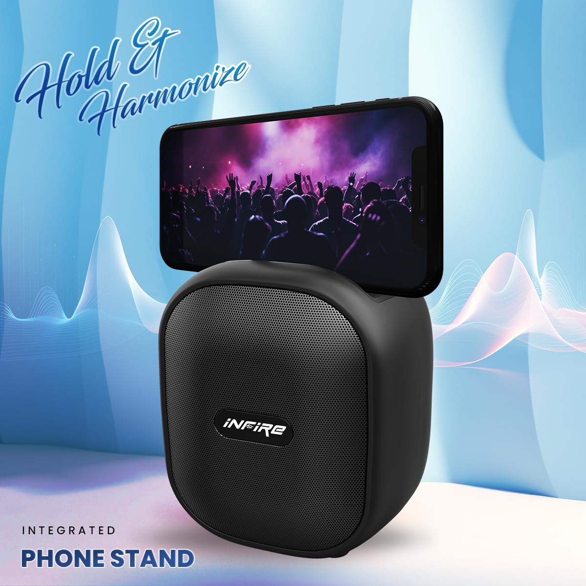 iNFiRe Fusion 12W Bluetooth Speaker Wireless Upto 8 Hrs Playtime with TWS Function, BT connectivity,Type C Charging & Mobile Holder (Party Black) - Itsmygadgets