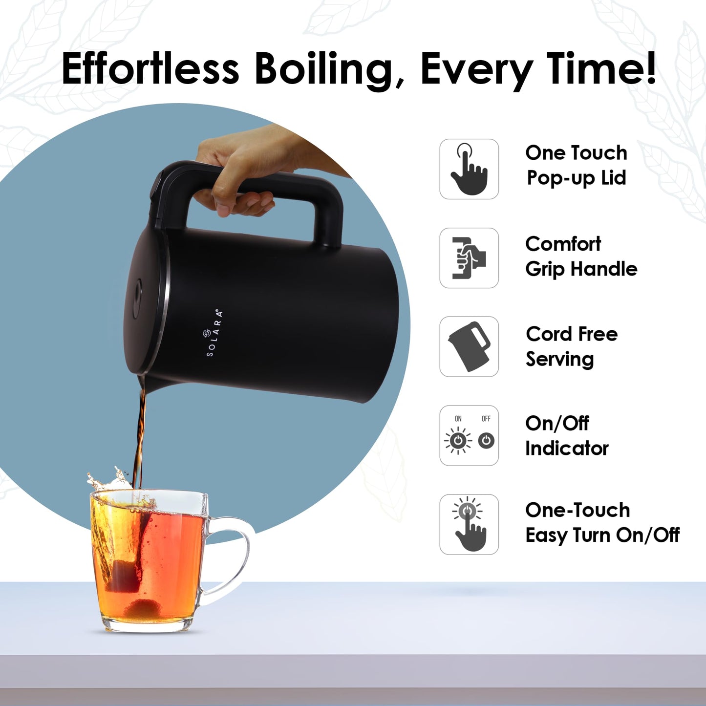 SOLARA Premium Electric Kettle Xtra Large, 1500 Watt, 1.8L Double Wall 100% Stainless Steel - Itsmygadgets