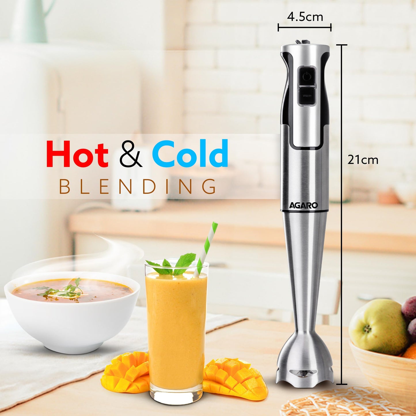 AGARO Regency Hand Blender, 600W, Variable Speed Modes & Speed Regulator, Stainless Steel - Itsmygadgets
