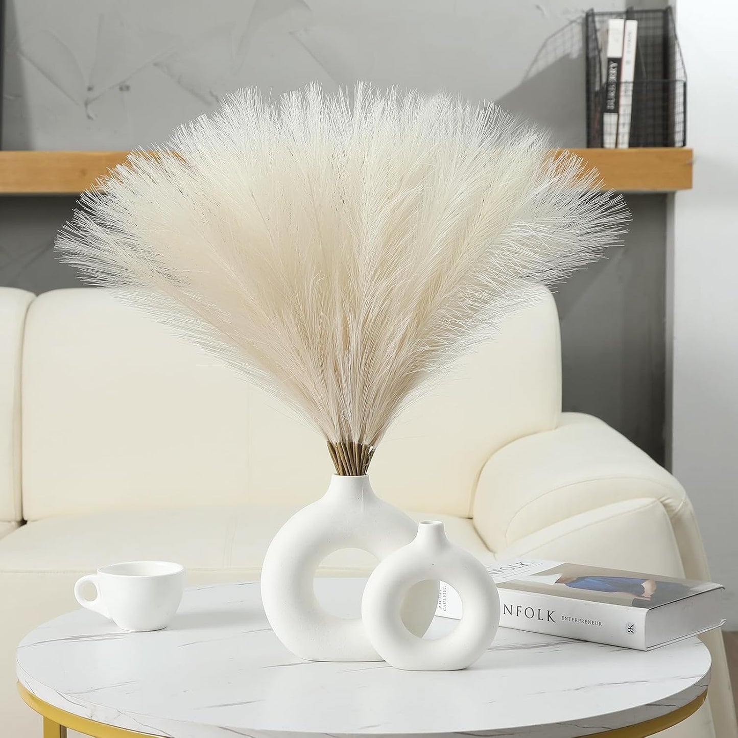CURATED CART 2 Pcs Faux Pampas Grass - 24 inch Artificial Fluffy Flowers for Home Decor - Itsmygadgets