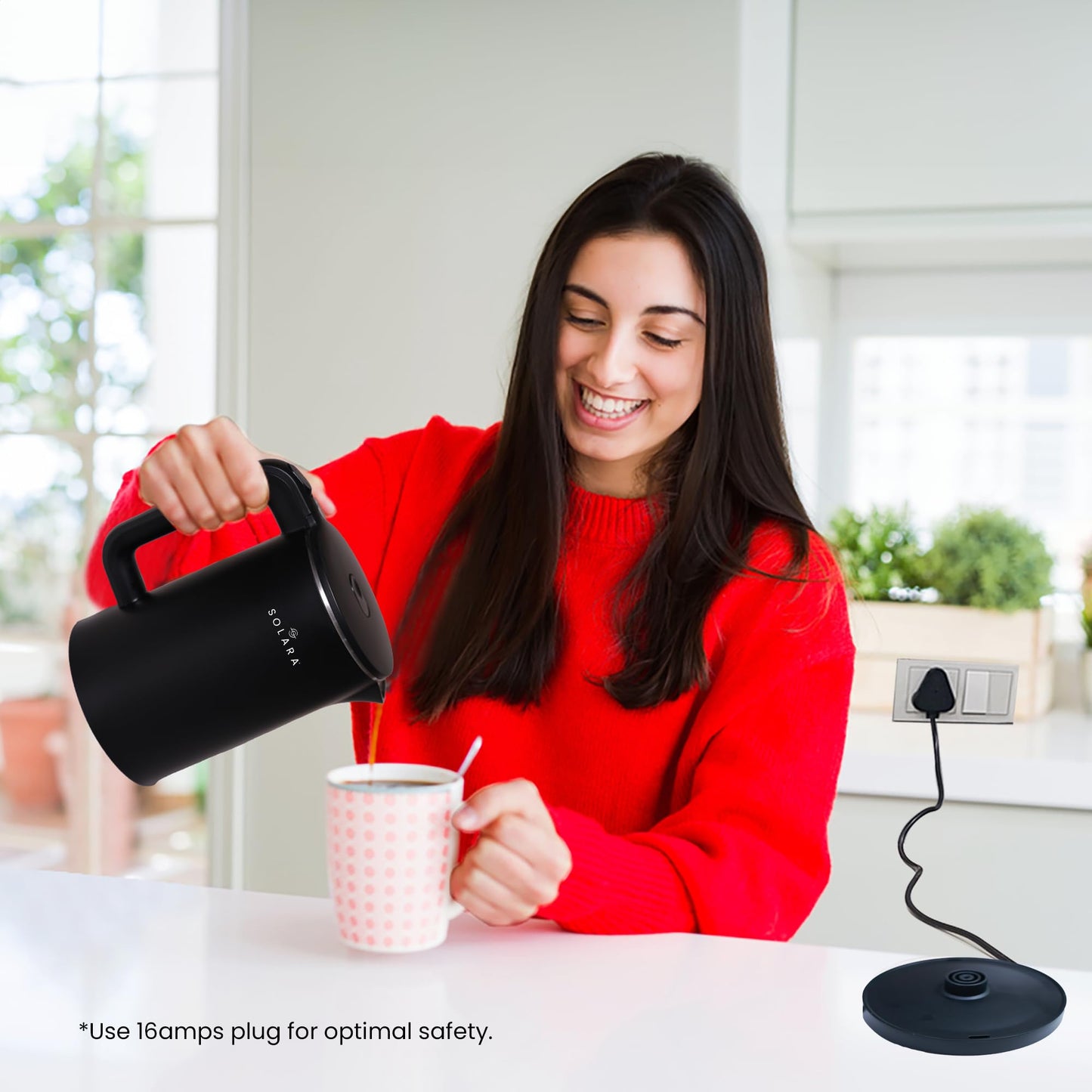 SOLARA Premium Electric Kettle Xtra Large, 1500 Watt, 1.8L Double Wall 100% Stainless Steel - Itsmygadgets