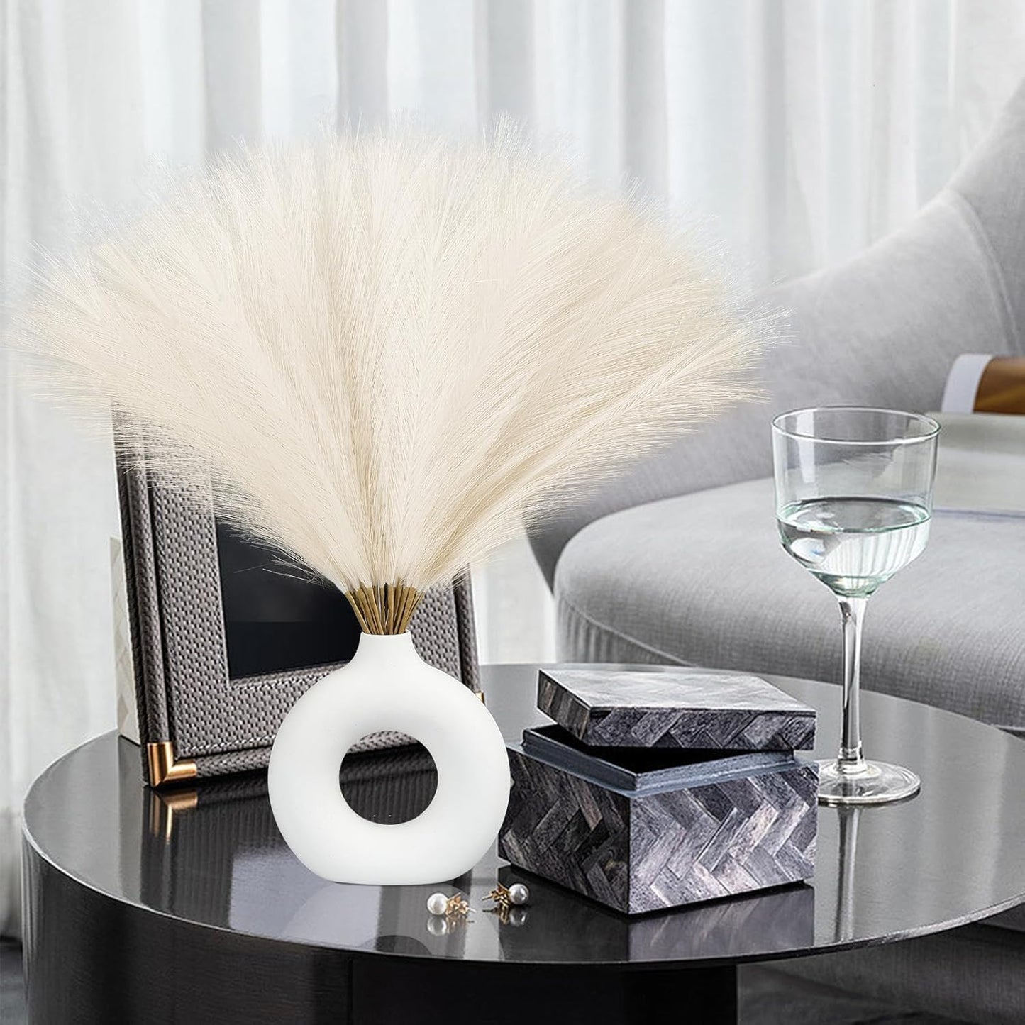 CURATED CART 2 Pcs Faux Pampas Grass - 24 inch Artificial Fluffy Flowers for Home Decor - Itsmygadgets
