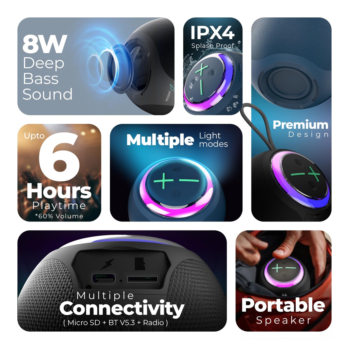 Pebble Boom 8W Bluetooth Speaker | Deep Bass | RGB LED | Bluetooth 5.3 | Voice Assistant | TWS Connectivity | 6 Hours Battery | Stylish Premium Design - Itsmygadgets