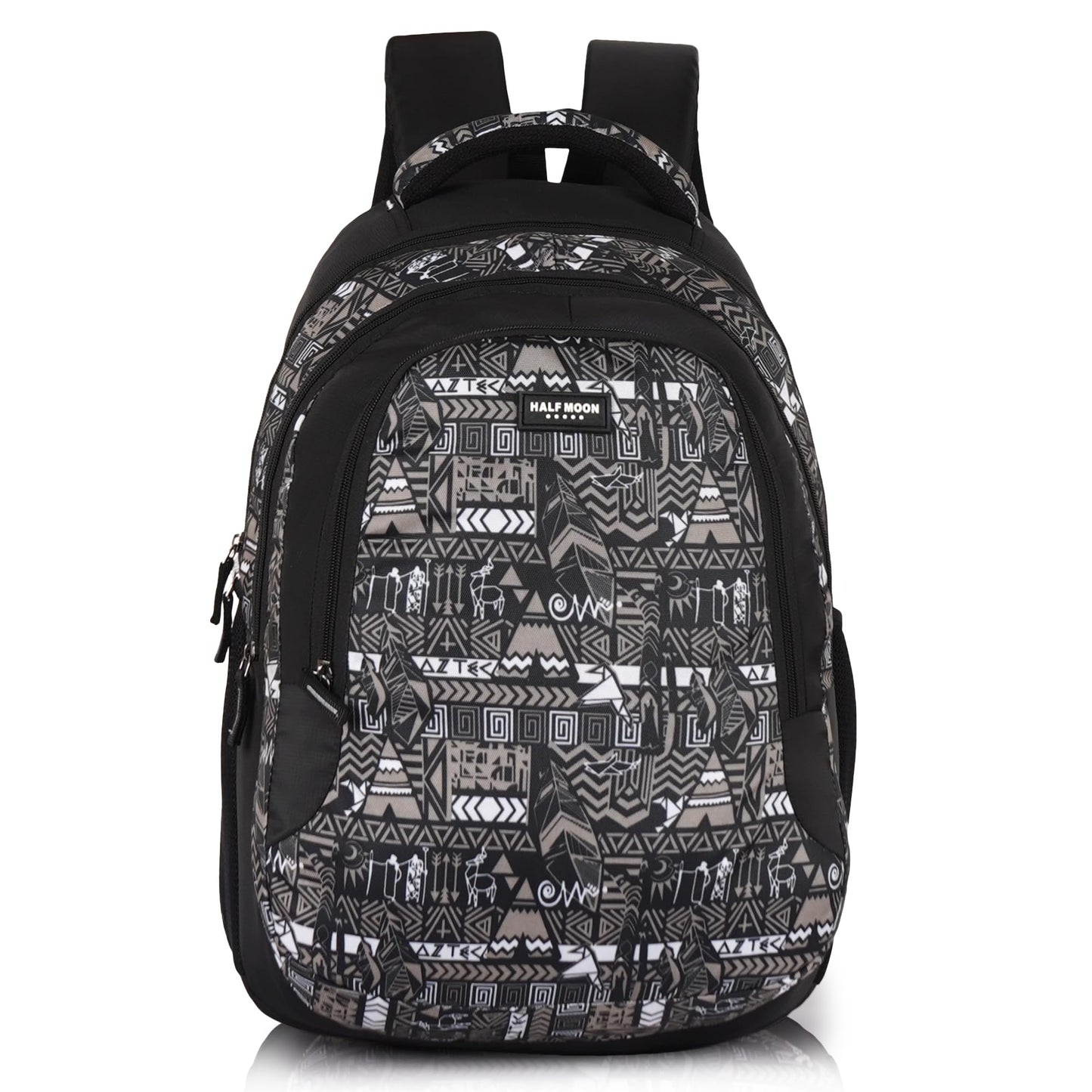 Half Moon Wild Class 5-12 School Bag for Boys Girls | Laptop Bagpack Backpack for Men Women | 3 Zips Stylish And Trendy College Bags for Students (Black and Grey) - Itsmygadgets