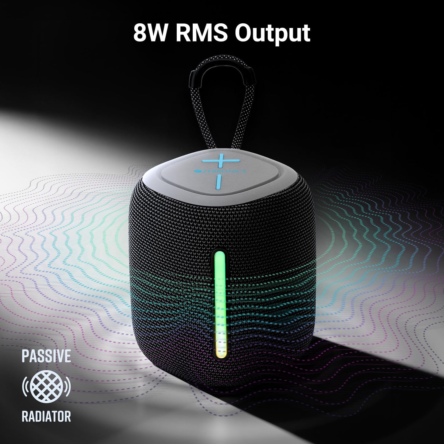 ZEBRONICS Sonic POD 22, Portable Bluetooth Speaker, 8 Watts, Upto 12 Hours Playback, Passive Radiator, BTv5.3 | TWS | USB | mSD, RGB LED, Call Function, Carry Loop (Gray) - Itsmygadgets