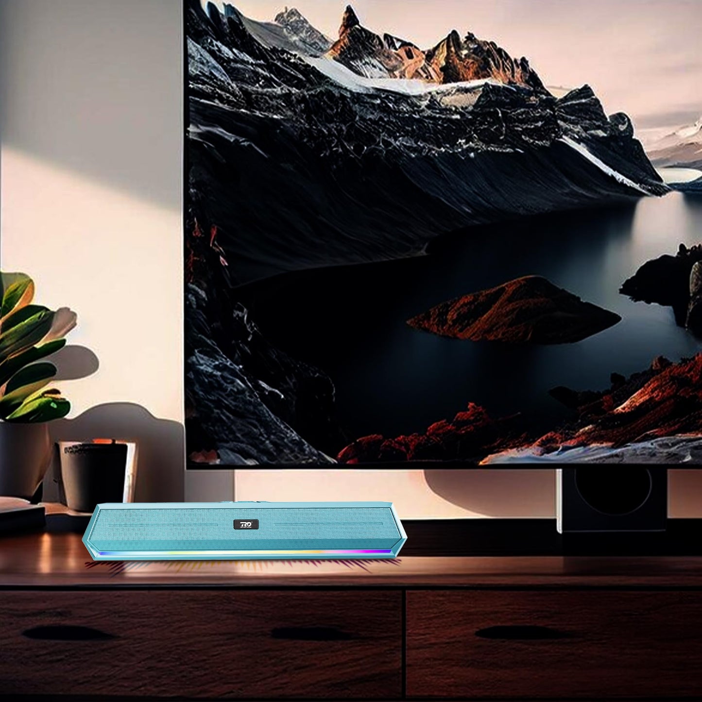 RD SP-50 Wave Wireless Soundbar, Bluetooth V5.2 Connectivity, 15 Watts 2.0 Sounding of Functions 2X Extra Bass Speaker, Support BT/USB/TF/SD Card/FM/AUX, 7 Hours Playback Time (Cyan) - Itsmygadgets