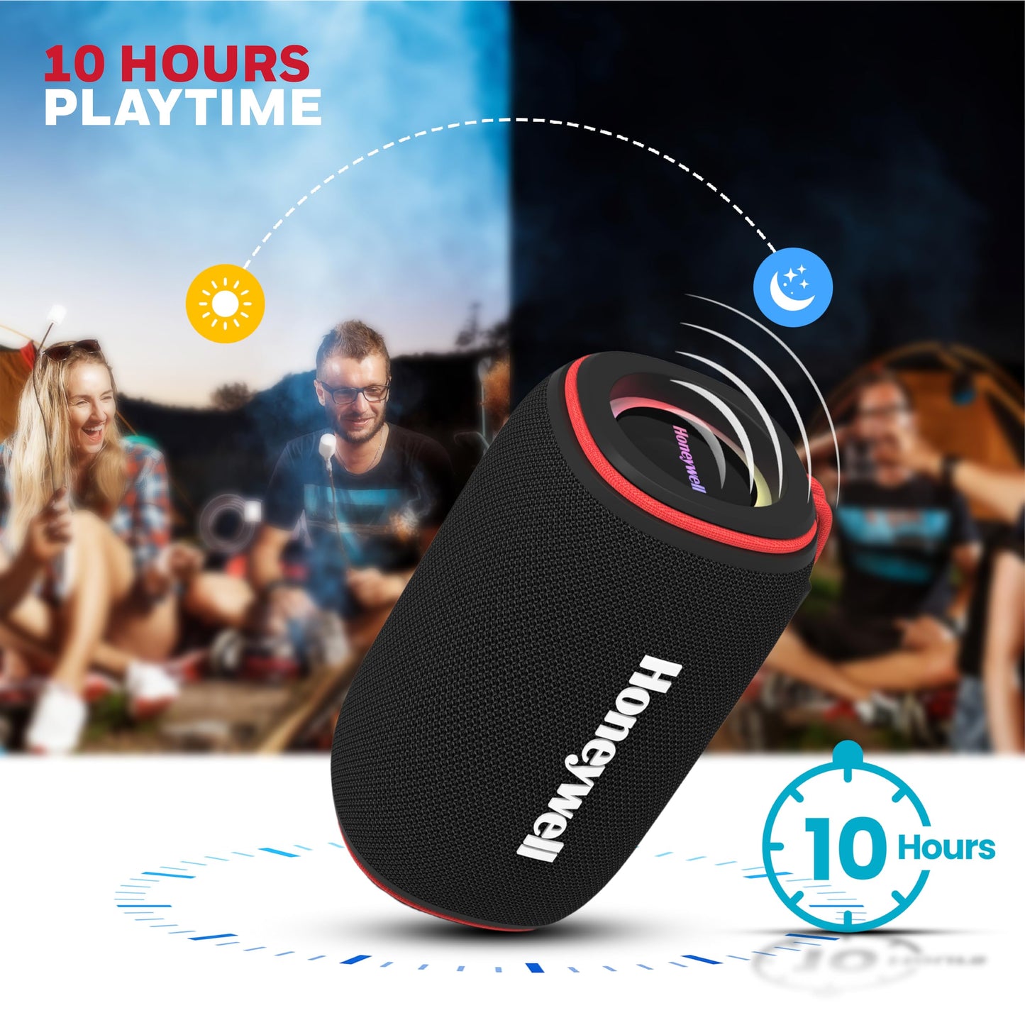 Honeywell Newly Launched Suono P400 15W 5.3 Bluetooth Speaker,Deep Bass Radiators,10H Playtime,IPX 6,TWS Feature,RGB Lights,SD Card,AUX,Type-C Port,Built-In Mic,78mm Drivers,2Yrs Manufacturer Warranty - Itsmygadgets