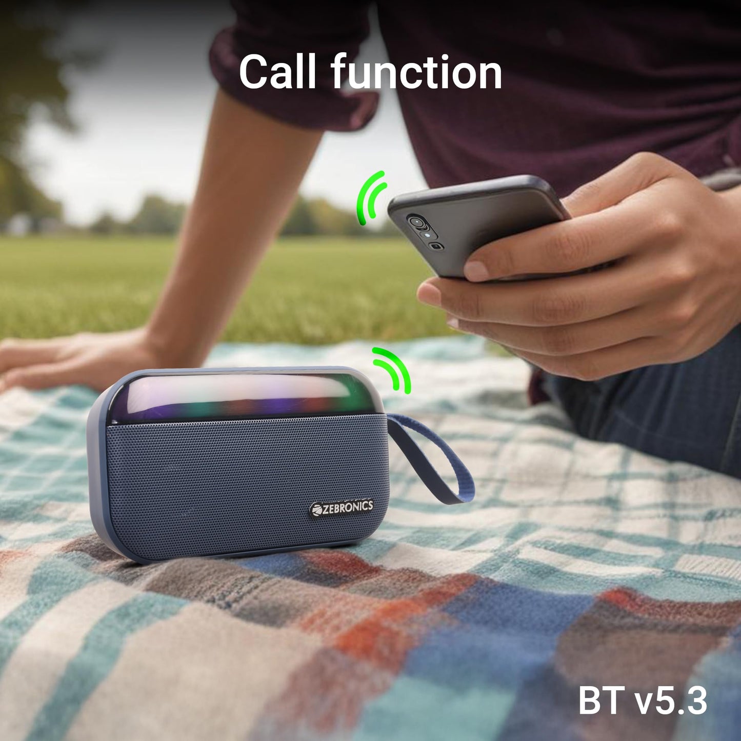 ZEBRONICS County 7 Portable Bluetooth Speaker, 8 Watts, Upto 8 Hours Playback, Passive Radiator, BTv5.3 | mSD | TWS | USB, RGB LED, Call Function, Carry Loop (Blue) - Itsmygadgets
