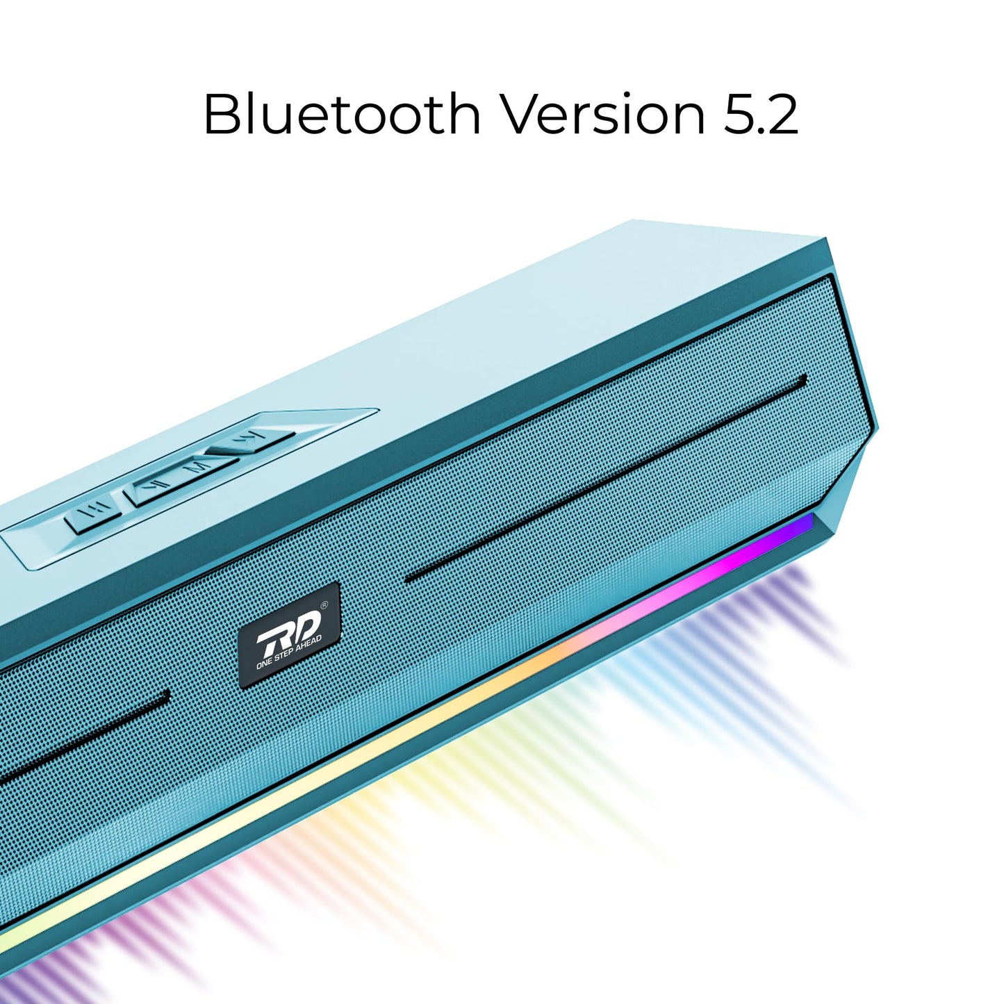 RD SP-50 Wave Wireless Soundbar, Bluetooth V5.2 Connectivity, 15 Watts 2.0 Sounding of Functions 2X Extra Bass Speaker, Support BT/USB/TF/SD Card/FM/AUX, 7 Hours Playback Time (Cyan) - Itsmygadgets