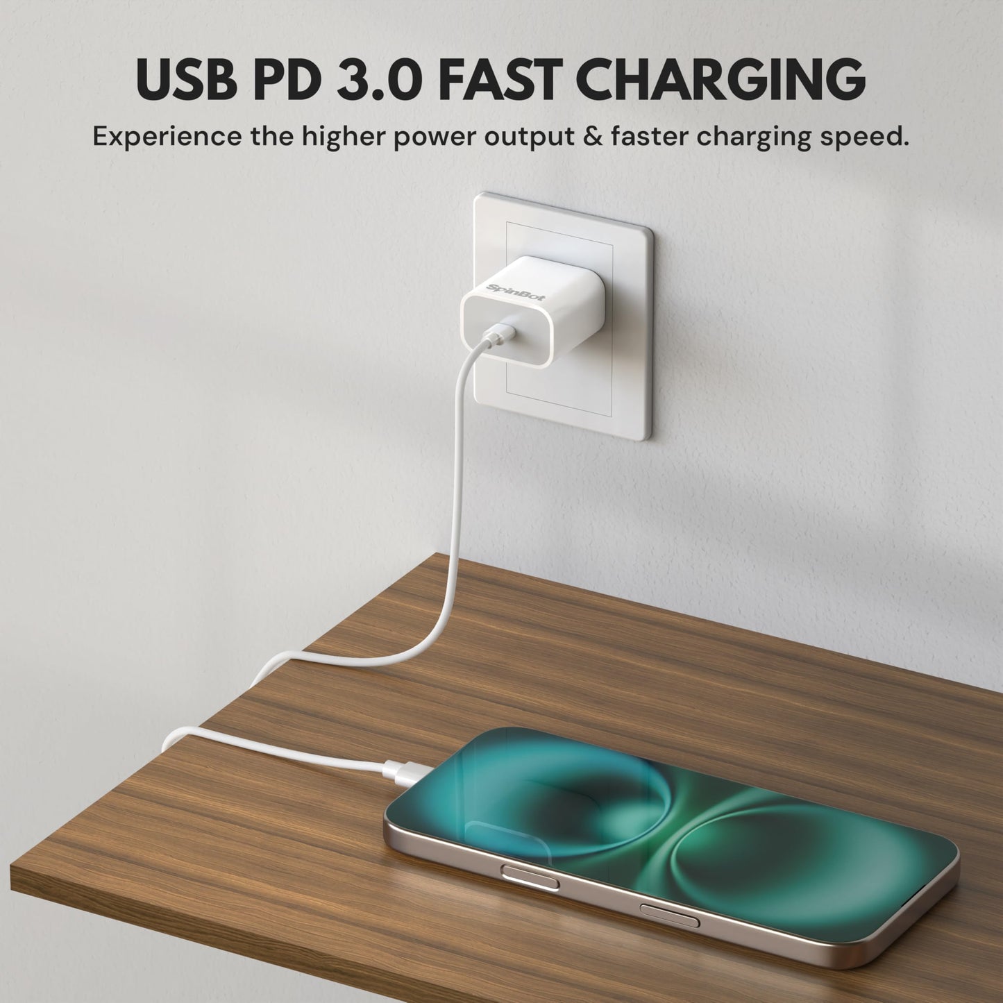 SpinBot 20W Type-C Mobile Charger for Android, iPhone 16/16 Plus/16 Pro/16 Pro Max - Itsmygadgets