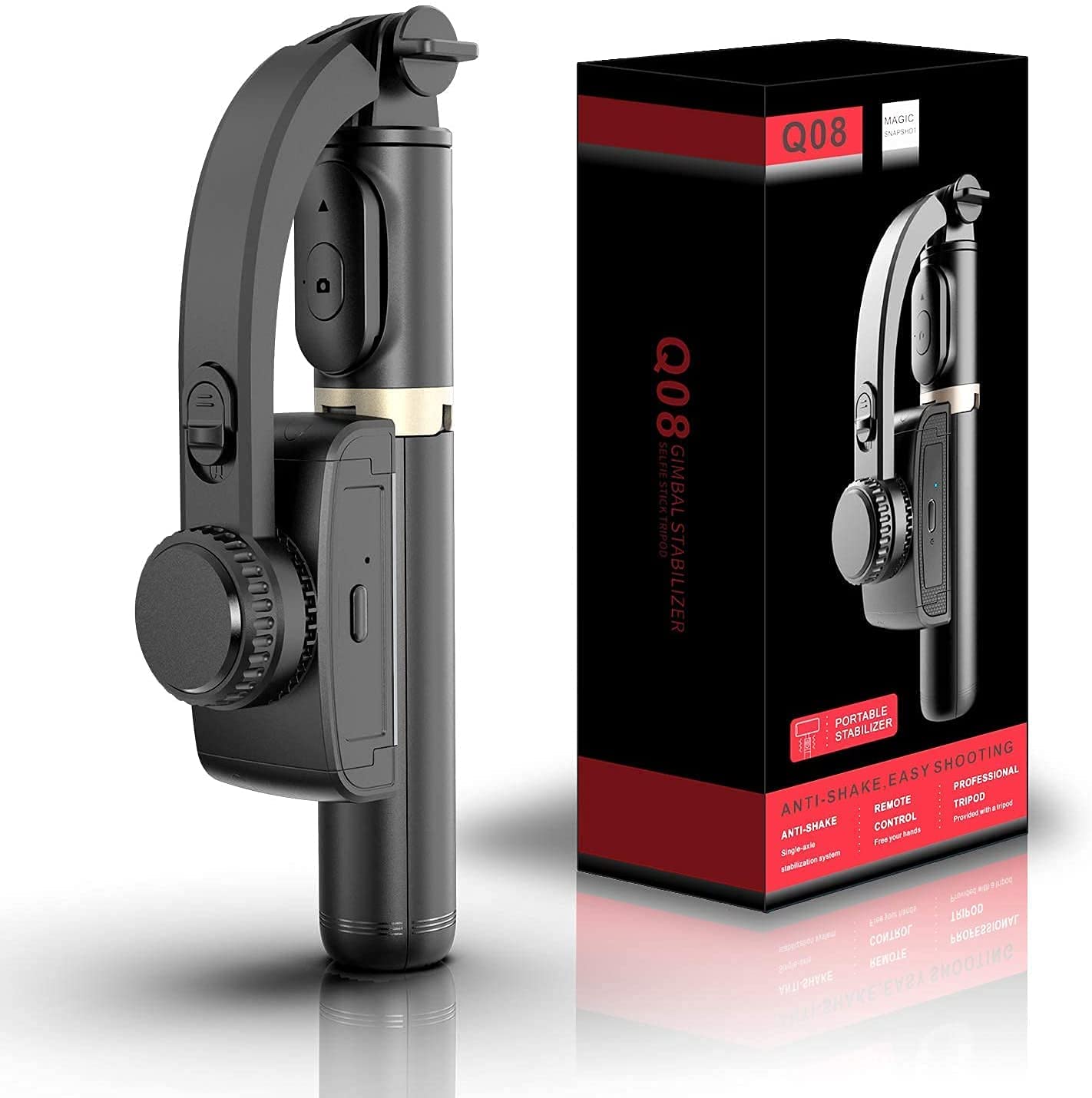 BKN® Q08 Foldable Handheld Gimbal 1-Aixs Stabilizer Stick with Bluetooth Wireless Remote - Itsmygadgets