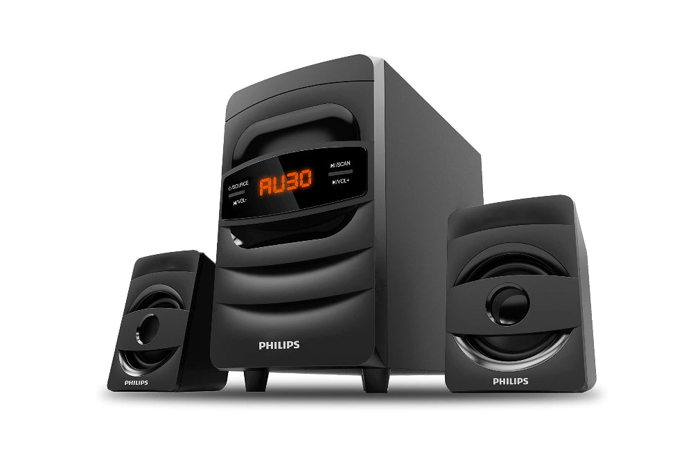 PHILIPS Audio MMS2625B 2.1 Channel, 31 W, Bluetooth Connectivity, Wired Multimedia Computer Speaker, FM, USB, Audio in Speakers, 15mm Subwoofer, Wide Compatibility - MP3 Player, TV, PC (Black) - Itsmygadgets