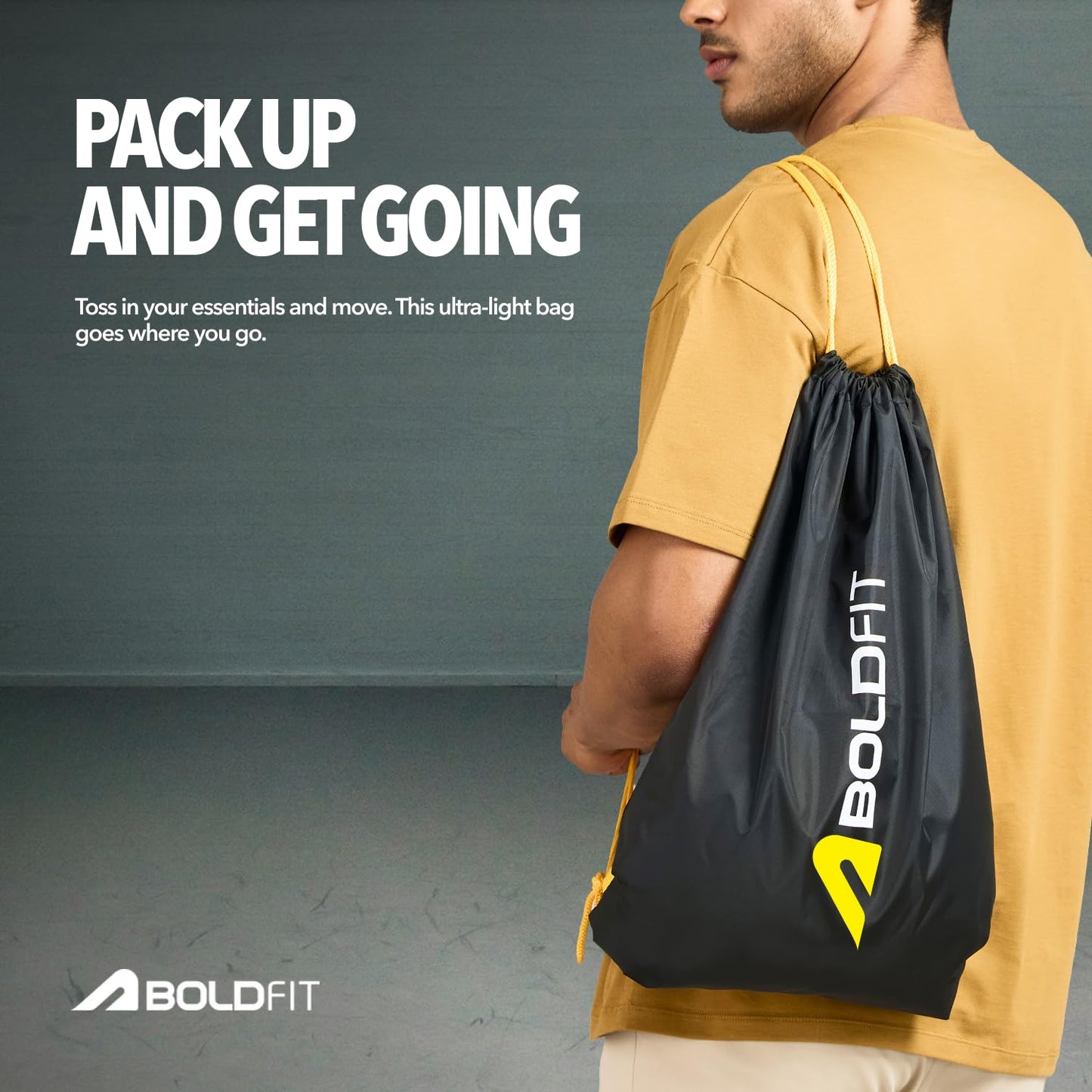 Boldfit Drawstring Bag for Men 25ltrs Gym Bag for Man & Women Small Bags for Mens Multipurpose Drawstring Backpack Kit for Shoes, Travel StringBag for Men Rope Bags for Mens String Backpack - Black - Itsmygadgets