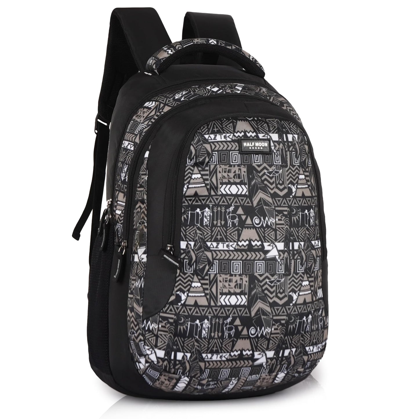 Half Moon Wild Class 5-12 School Bag for Boys Girls | Laptop Bagpack Backpack for Men Women | 3 Zips Stylish And Trendy College Bags for Students (Black and Grey) - Itsmygadgets