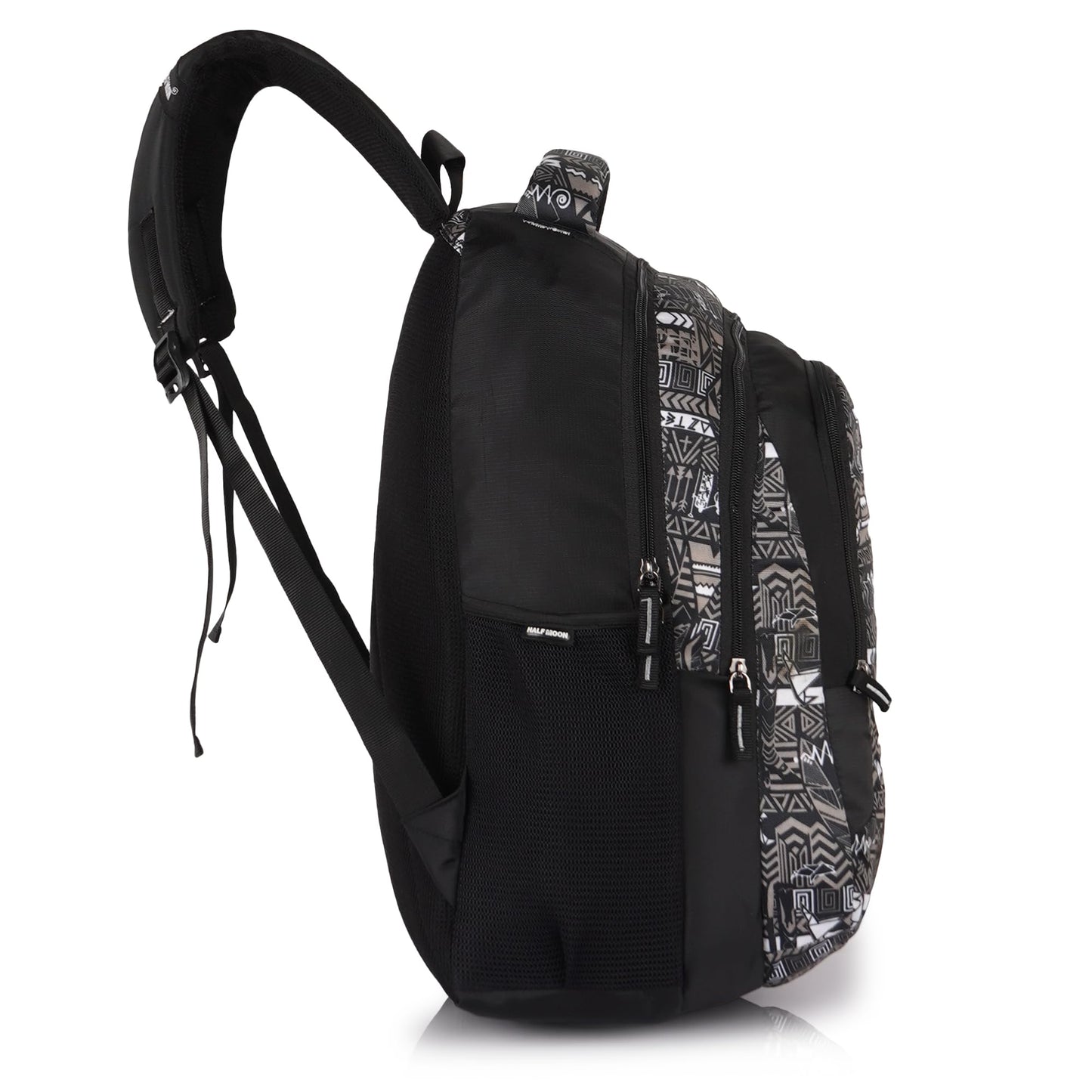 Half Moon Wild Class 5-12 School Bag for Boys Girls | Laptop Bagpack Backpack for Men Women | 3 Zips Stylish And Trendy College Bags for Students (Black and Grey) - Itsmygadgets