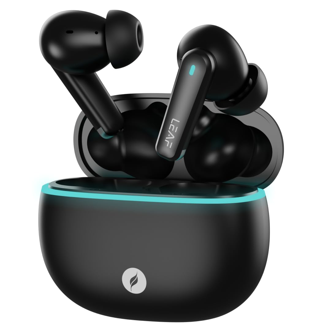 Leaf Buds X121 True Wireless Earbuds AI Sound App, 30H Playtime, Quad Mic with ENC, 50ms Low Latency, Fast Charging(10min=200min), 10mm Driver, IPX5, Bluetooth v5.4 TWS (Carbon Black) - Itsmygadgets