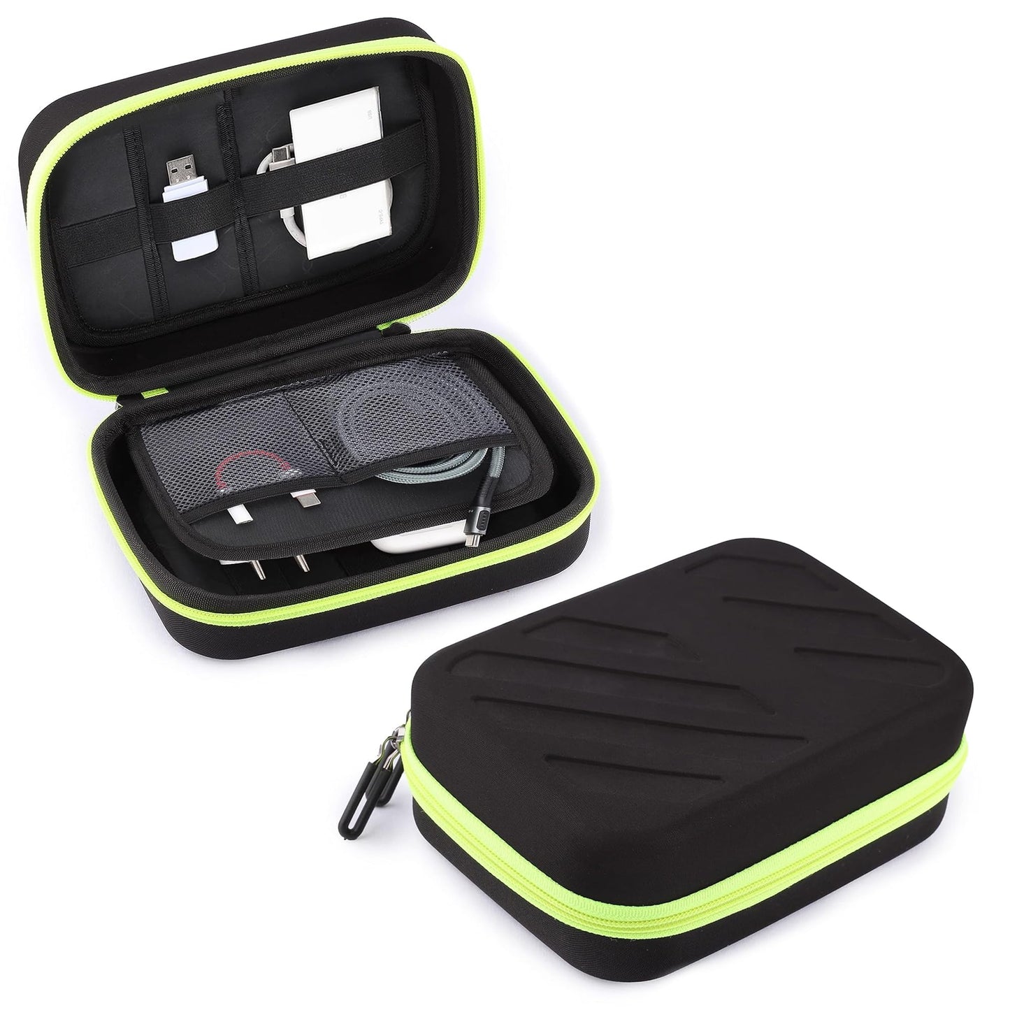 GadgetBite Portable Pouch for Electronic Accessories USB Cables, Power Bank, Battery, Portable Hard Drive, SD Memory Card, Earphones, Travel Gadgets Travel Friendly Case(Black&Green) - Itsmygadgets
