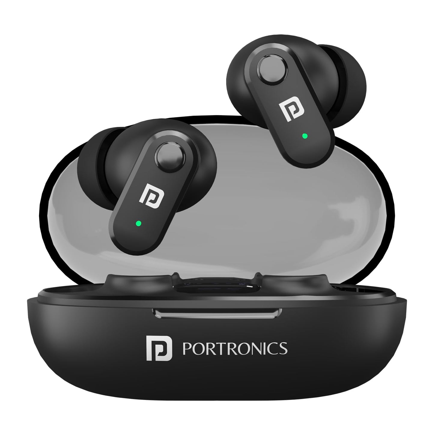 Portronics Harmonics Twins S16 in Ear Wireless TWS Earbuds with 24 Hrs Playtime, Clear Calls, Game & Music Mode, Low Latency, Bluetooth 5.3v, LED Display, Type C Fast Charging(Black) - Itsmygadgets