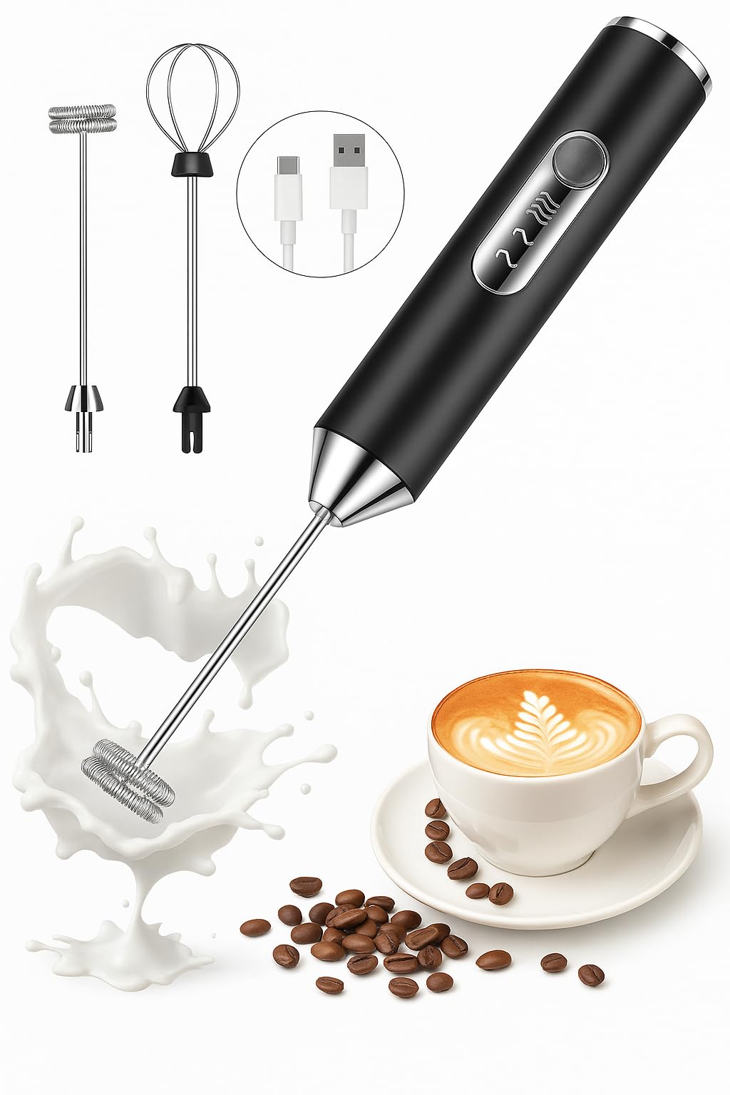 Konquer TimeS Rechargeable Handheld Milk Frother 3 Speed Electric Coffee Frother - Itsmygadgets