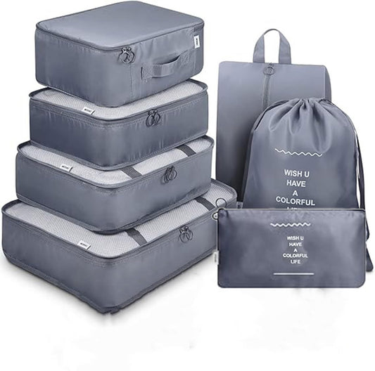 AVENUX 7pcs Set Travel Organizer Packing Cubes Lightweight Travel Luggage Organizers with Laundry Bag or Toiletry Bag Laundry Organiser (Grey, 7 PCS) - Itsmygadgets