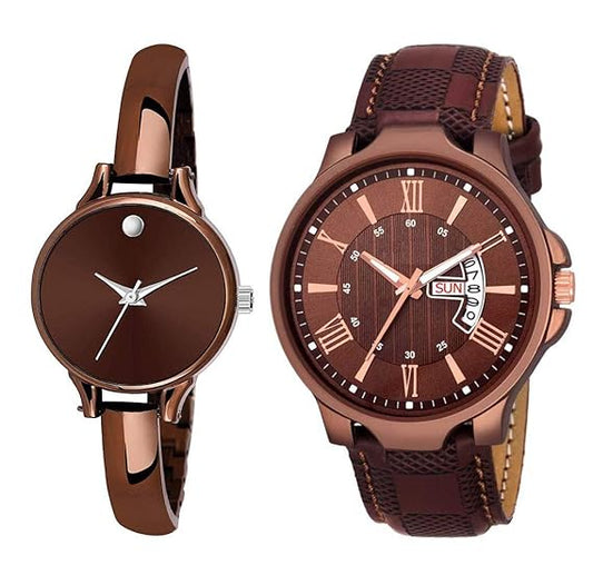 Two brown watches with rose gold accents on a white background