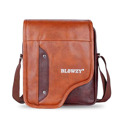 Brown and black crossbody bag with 'BLOWZY' branding on a white background