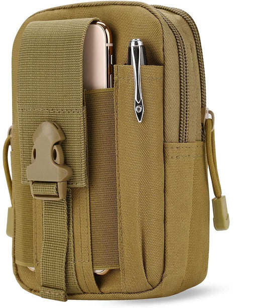 GOCART WITH G LOGO Men's Nylon Outdoor Tactical Waist Bag EDC Molle Belt Waist Pouch Security Purse Phone Carrying Case (Brown) - Itsmygadgets