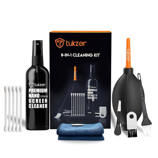 Tukzer Professional 8in1 Cleaning Kit for Laptop Tablet Smartphone Camera Airpod (100mlCleaning Solution AirBlower CottonSwabs Suede Plush Microfiber Cloth Antistatic Cleaning Bristle Universal Brush) - Itsmygadgets