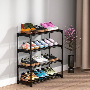 OPTIFINE 4-Tier Folding Shoe Rack – White Plastic Footwear Stand