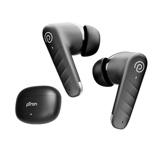 pTron Bassbuds Spark in-Ear TWS Earbuds with Stereo Sound, 40Hrs Playtime, Stereo Calls, Bluetooth V5.3 Headphones with Quick Pairing, Touch Control, Voice Assistant, Type C Charging & IPX5 (Black) - Itsmygadgets