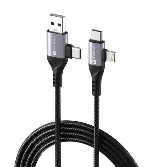 Portronics Konnect 4 IN 1 Unbreakable Nylon Braided Multi Functional Fast Charging Cable with Fast Data Transfer,Compatible with All Type C Android Smartphone & Lighting Device etc.(Black) - Itsmygadgets
