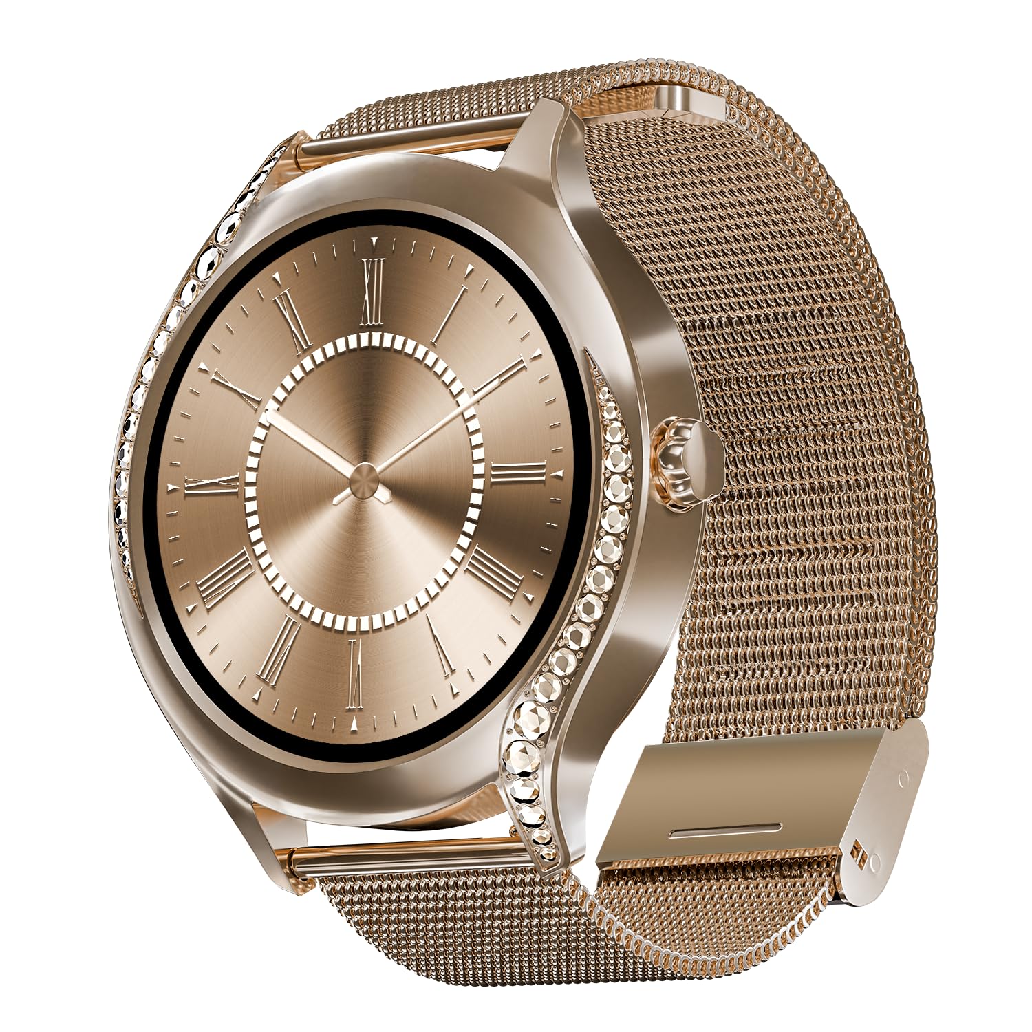 boAt Enigma Gem Women's Luxury Smart Watch w/ 1.19” (3.02cm) AMOLED Display, Emergency SOS Live Location Sharing, Watch Face Studio, QR Tray, BT Calling, 700+ Active Mode, HR & SpO2 (Rose Gold) - Itsmygadgets