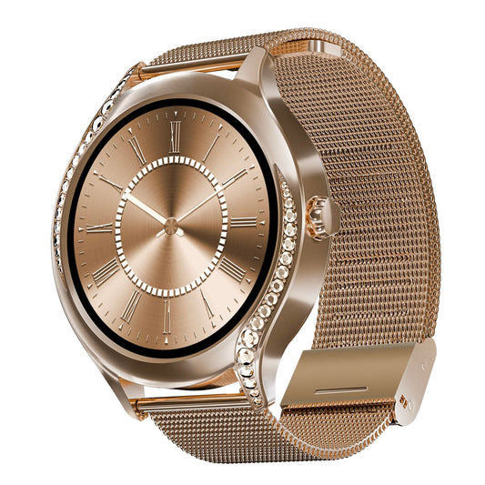 boAt Enigma Gem Women's Luxury Smart Watch w/ 1.19” (3.02cm) AMOLED Display, Emergency SOS Live Location Sharing, Watch Face Studio, QR Tray, BT Calling, 700+ Active Mode, HR & SpO2 (Rose Gold) - Itsmygadgets