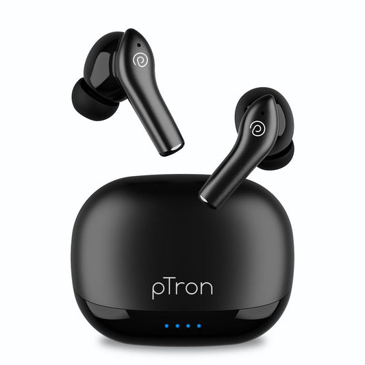 pTron Basspods Encore Quad Mic ENC TWS Earbuds with 50H Playtime, Immersive Sound, In-Ear Bluetooth 5.3 Headphones, Type-C Fast Charging, Voice Assistant, Touch Controls & IPX4 Water Resistant (Black) - Itsmygadgets