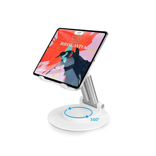 Dyazo Foldable Tablet Stand | Holder Compatible for Desk Compatible for Samsung Galaxy Tabs, iPad All Other Tablets Up to 12.9 inch with 360 Degree Rotation (White) - Itsmygadgets