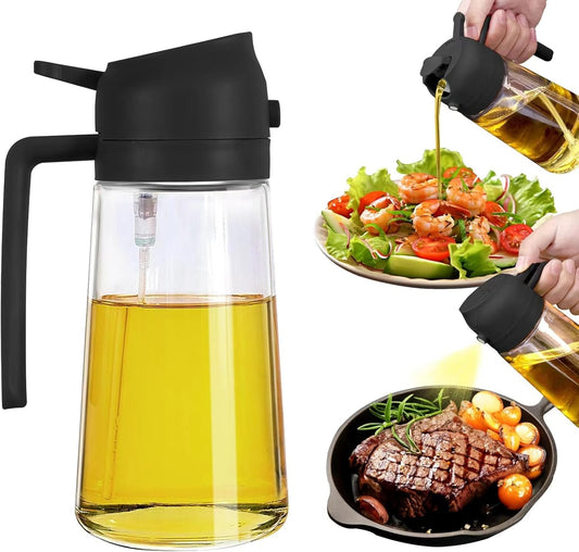 Misamo Enterprise Glass Oil Sprayer and Dispenser Bottle, 500ml Capacity, 2-in-1 Design, Black - Itsmygadgets