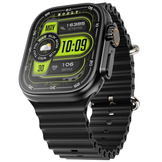 Boult Newly Launched Crown Pro Smart Watch 2.01'' AMOLED, BT Calling, Working Crown, Zinc Alloy Frame, AI Voice Assistant, SpO2 Monitoring, 120+ Sports Mode (Black) - Itsmygadgets