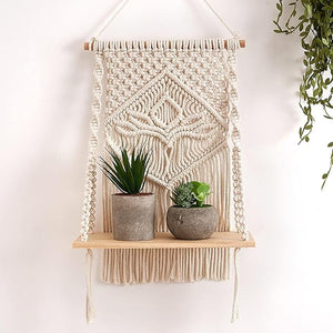 Decazone Macrame Wall Hanging Shelf – Boho Floating Shelf Beige