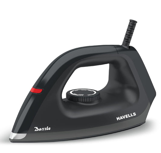 Havells Dry Iron Dazzle 1100 Watts, Iron Press, Greblon Non Sick Soleplate with German Technology, Shock Proof Body, Aerodynamic Design, 360° Swivel Cord, 2 Year Manufacturer Warranty (Black) - Itsmygadgets