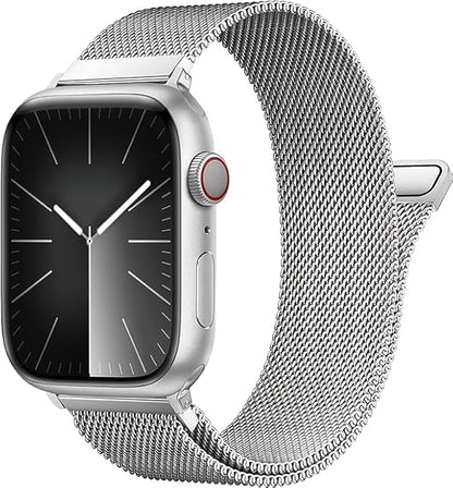GETSABLE Stainless Steel Loop Magnetic Clasp band Compatible with iwatch bands ultra 49mm, iwatch band Series 10 46mm, 9/8/7 45mm, SE2/SE 6/5/4 44mm, 3/2/1 42mm - Silver - Itsmygadgets